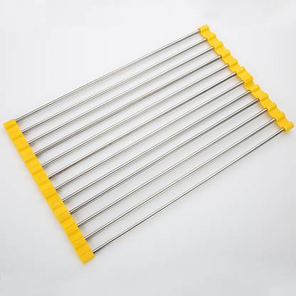 HENIJ Dish Drainer Kitchen Rack Steel 1 Pcs Roll-Up Dish Drying Rack, Foldable Multi-Use Over Sink Dish Rack (Yellow)