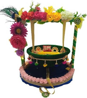 Kanha Laddu Ji heavy flower design Jhula in round Shape size M 3 to 4 Jhula