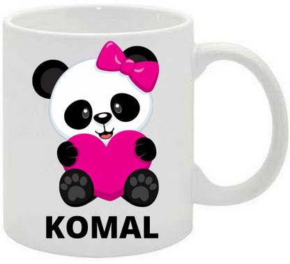omission Printed Komal WIth Cutest Panda Ceramic Printed White Pack of 1 350ml Ceramic Coffee Mug