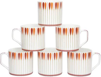 Femora Indian Ceramic Bone China Dribble Tea Cup - 6 Pcs, 150 ML Bone China Coffee Mug