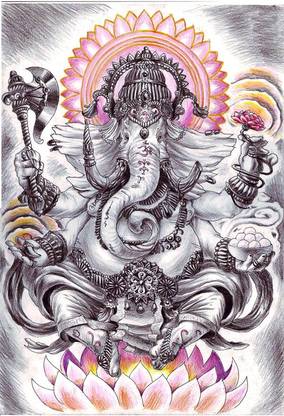 Poster Ganesh Ji Pencil Art Digital Printing sl375 (Plastic Large Wall Poster, 36x24 Inches, Multicolor) Fine Art Print