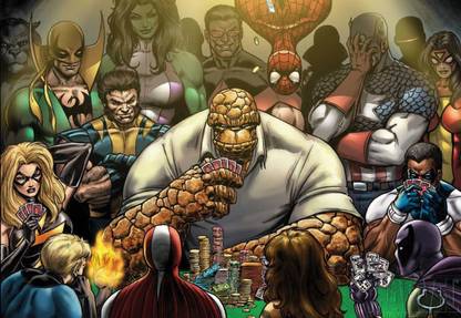 Poster Comics Fantastic Four Marvel Poker Game The Thing Human Torch sl1046 (Wall Poster, 13x19 Inches, Matte, Multicolor) Fine Art Print