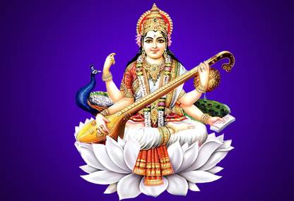 Poster Maa Saraswati Beautiful Sketch Photo Picture Series7 sl498 (Plastic Large Wall Poster, 36x24 Inches, Multicolor) Fine Art Print