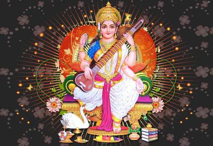 Poster Maa Saraswati Beautiful Sketch Photo Picture Series10 sl488 (Wall Poster, 13x19 Inches, Matte, Multicolor) Fine Art Print