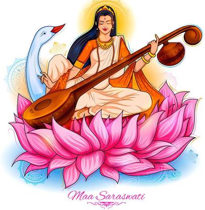 Poster Maa Saraswati Beautiful Sketch Photo Picture Series1 sl487 (Wall Poster, 13x19 Inches, Matte, Multicolor) Fine Art Print