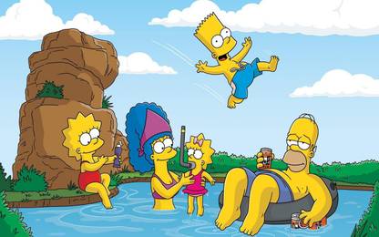 Poster Tv Show The Simpsons Homer Simpson Bart Simpson Lisa Simpson Marge Simpson Maggie Simpson sl1572 (Plastic Large Wall Poster, 36x24 Inches, Multicolor) Fine Art Print