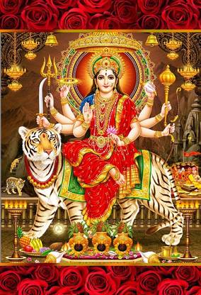 Poster Maa Durga Maa Vaishnodevi Ji Maa Jagdamba Maa Ambe sl470 (Plastic Large Wall Poster, 36x24 Inches, Multicolor) Fine Art Print