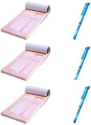 Kshivi Bill Book Cash Memo Writing Note Pads for Shops, Offices With 3 Butterflow Pen 3 Bill Book With Pen 1-Part Bill Book