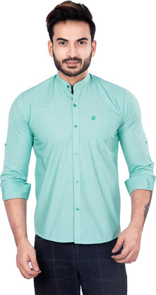 Buy Men Solid Casual Blue Shirt online 