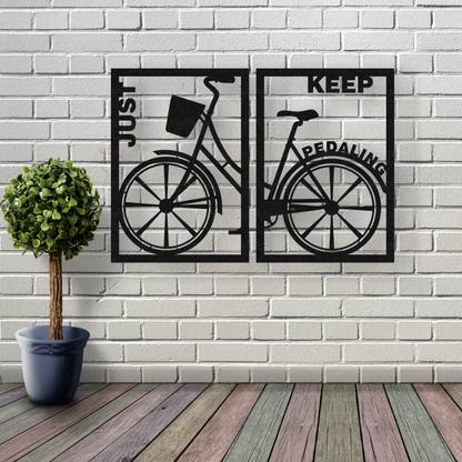 Gloshvi 60.96 cm Just Keep Pedaling... Motivational Bicycle 2 Panels Pine Wooden Decor Wall Art Self Adhesive Sticker