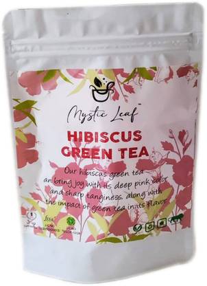 Mystic Leaf Organic Leaf Hibiscus Green Tea 250g, Hibiscus Flavour, Improves Metabolism Hibiscus Tea Pouch