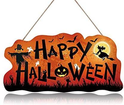 CHDITB Happy Halloween Door Welcome Sign, Cute Pumpkin Ghost Witch Rustic Wall Hanging