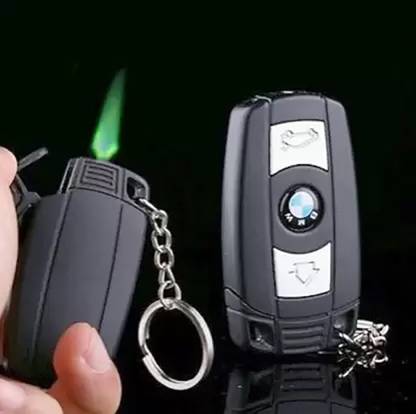 VIOVI BMW Car Keychain Shape Windproof and Refillable Cigarette Lighter With LED Light Plastic Gas Lighter