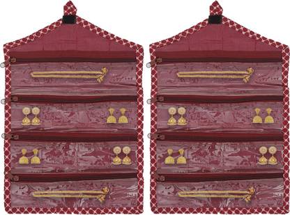 Heart Home Multiuses Foldable Hanging Jewellery Organizer Pack of 2 (Maroon) Jewellery Organizer
