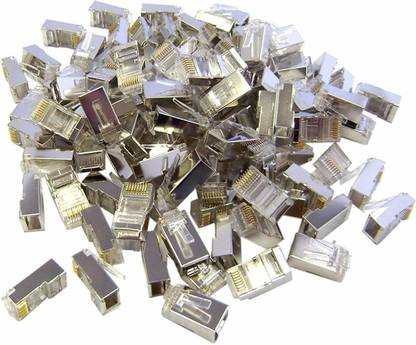 EXPERTRONICS RJ45 Connector Cat5E, Cat6, Shielded 8P8C Ethernet LAN Plug - 50 Pcs RJ45 Shielded connector Manual Crimper