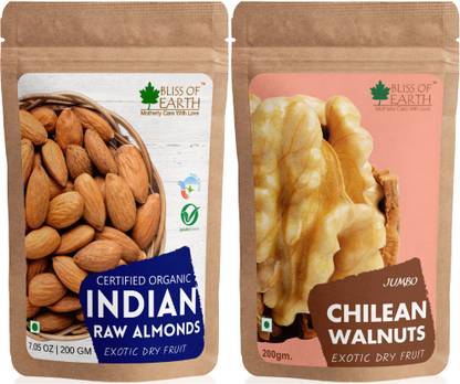 Bliss of Earth Indian Almonds, badam + Walnut without shell Good for brain & health Dry fruits Almonds, Walnuts