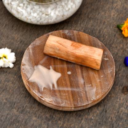 DesiDecor Premium Chandan Pata/Sandalwood Rubbing Stone (Premium Pata with 1 Stick) Rolling Pin & Board