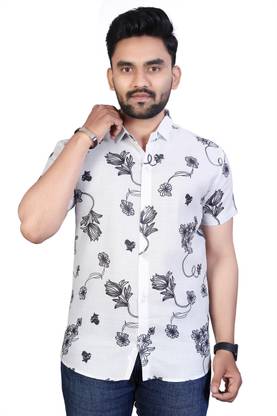 Men Printed Casual Black, White Shirt