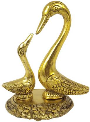 Uniqon Metal Swan Pair Statue Kissing Saras Love Birds Hans Ka Joda Fore Gift Item Decorative Showpiece  -  13 cm