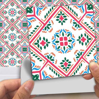 Paper Plane Design 15.24 cm Tile Sticker Size 6 inch x 6 inch x 36 pcs - Multi Colour Self Adhesive Sticker