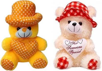 Kashish gift gallery soft yellow dot with butter red check for gift (25-30 cm)  - 30 cm