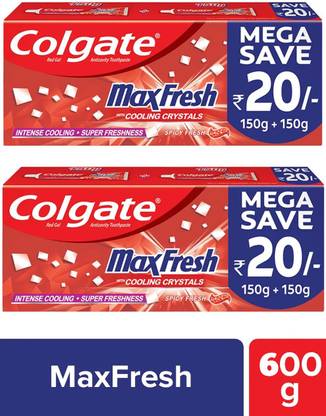 Colgate MaxFresh Toothpaste Gel Anticavity, Spicy Fresh, Saver Pack @ (2 x 300g)) Toothpaste