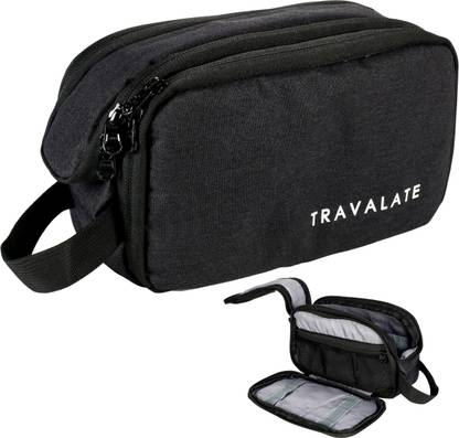 Travalate Water-Resistant Travel Toiletry Bag Shaving Kit/Pouch/Bag for Men and Women, 3 Main Compartment-Matt Black Travel Toiletry Kit