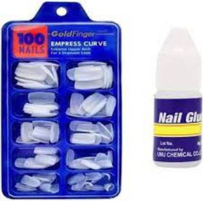 Beaulip Makeup Fever Artificial Reusable Nails Set With Glue For Women Pack of 100 White white