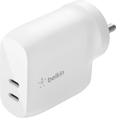 Belkin Fast Charging,Universally Compatible Dual port USB-C 40W Charger-PD 3.0 Certified (Each Port Delivers 20W, White)