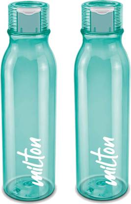 MILTON Name Tag Pet Water Bottle, Set of 2, Green 1000 ml PET Bottle