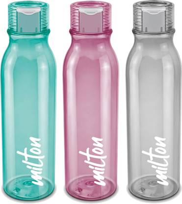 MILTON Name Tag Pet Water Bottle, Set of 3, Burgundy, Green, Grey 1000 ml PET Bottle