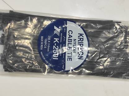 KRIPSON Nylon Standard Cable Tie 250X3.6MM (Black, Pack of 100) Nylon Standard Cable Tie