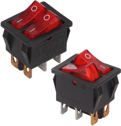 NEXT GEEK copper 6 Pins ON/Off Switch 16A/250V 16A/125V AC RED Rocker double Switch with Light Electronic Hobby Kit