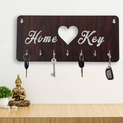 WHITE ART Unique LOVE KEY Design Wooden Key Holder for Wall Decor Wood Key Holder