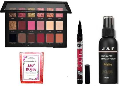 J & F Rose Gold Eyeshadow , Makeup Fixer Spray , 36 Hours Eyeliner & Rose Soap