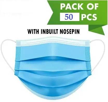 LAMITRA (PACK OF 50-BLUE) 3 Ply BIS Certified Mask Surgical Mask ,Pharmaceutical Mask Breathable Surgical Pollution Face Mask with 3 Layer Filtration For Men, Women Surgical Mask With Melt Blown Fabric Layer