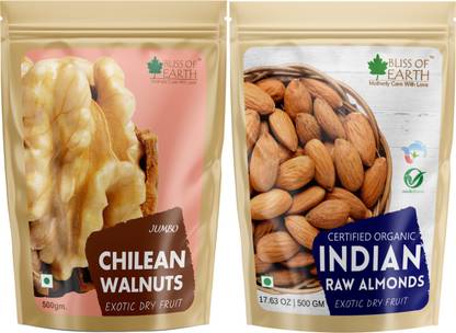 Bliss of Earth Organic Almond badam + Walnuts Without shell Good for Brain & Body Health Almonds, Walnuts