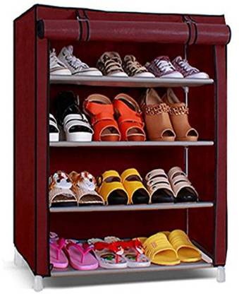 Styleys 4 Layer Shoe Rack Canvas and Steel Multipurpose Portable Folding (Colour Blue) Plastic Collapsible Shoe Stand