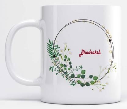 LOROFY Bhadraksh Name Double Ring Beautiful Leaves Design Ceramic Coffee Mug