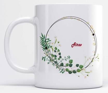 LOROFY Airav Name Double Ring Beautiful Leaves Design Ceramic Coffee Mug