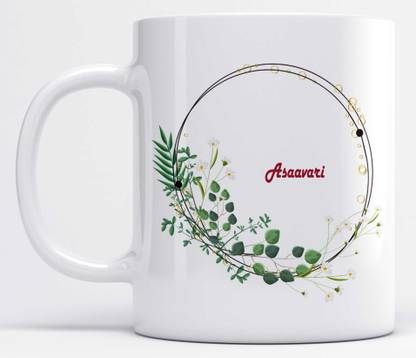 LOROFY Asaavari Name Double Ring Beautiful Leaves Design Ceramic Coffee Mug