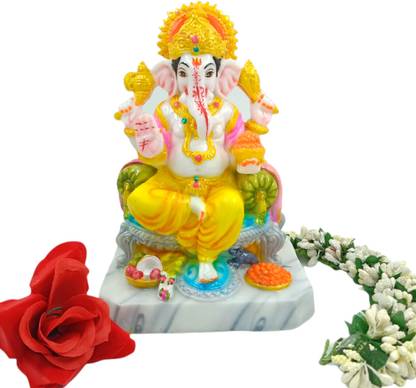 OM SAI GIFTS Marble Dust Lord Prasad Ganesha | Ganpati | Vinayak Idol, 8 Inches, Multicolor Decorative Showpiece  -  20.32 cm