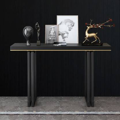 NG Decor 39" Entry Accent Table Narrow Console Table Black Solid Wood & Metal Metal Console Table