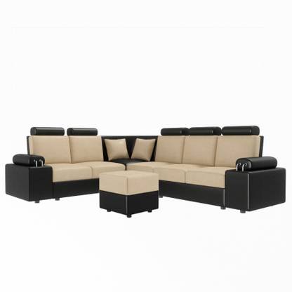 Sekar Lifestyle L Shape Corner [Steel Handles] With Box Moda Leatherette 5 Seater  Sofa