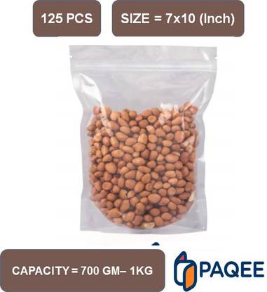 PAQEE Both Side Transparent Standy Pouch (7x10, 600 Gm- 1 Kg) (125 Pcs) Polypropylene Storage Pouch