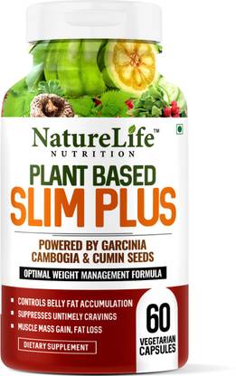 NatureLife Nutrition Plant Based Slim Plus with Garcinia Cambogia & 8 Herbal Extracts | 60 Veg Capsules