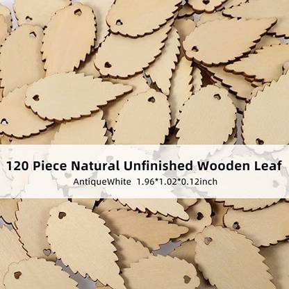 Haoser Unfinished Leaf Shape Wood Cutouts Natural Blank Leaf Wood Ornaments Leaf Shaped Pack of 50