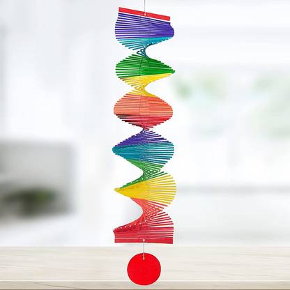 dru arts Rainbow 3D Wind Spinner - Hanging Wind Chimes- Set of 2 (Height- 30 Inches) Bamboo Wind Spinner
