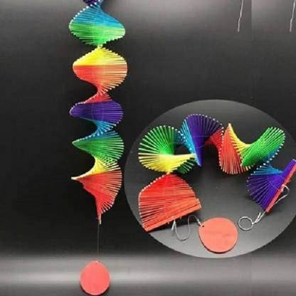 dru arts Rainbow 3D Wind Spinner - Hanging Wind Chimes- Set of 2 ( Height- 49 Inches) Bamboo Wind Spinner