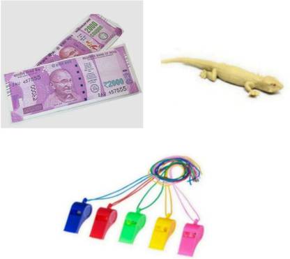 imtion 3 in 1 ( 2 Pcs chipkali + 5 Pcs seeti /whistle toy + 2000 Rs nakli note 80 Pcs
